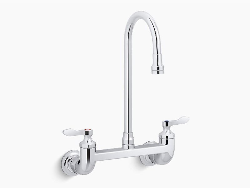 KOHLER K-820T70-4AFA-CP TRITON BOWE 13 7/8 INCH TWO HOLE WALL MOUNT BATHROOM FAUCET WITH DUAL LEVER HANDLE - POLISHED CHROME