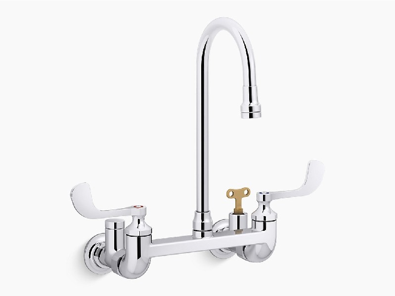 KOHLER K-830T70-5AEA-CP TRITON BOWE 13 7/8 INCH TWO HOLE WALL MOUNT BATHROOM FAUCET WITH WRISTBLADE LEVER HANDLE - POLISHED CHROME
