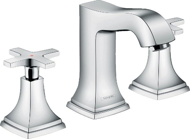 HANSGROHE 313061 METROPOL CLASSIC 5 3/4 INCH WIDESPREAD THREE HOLE BATHROOM FAUCET WITH CROSS HANDLES AND POP-UP DRAIN