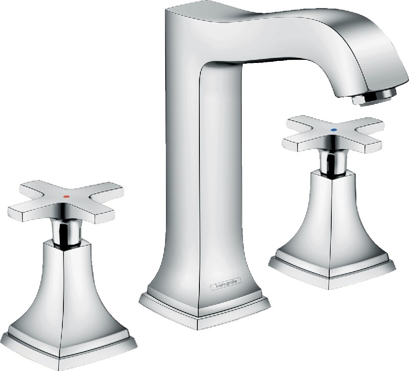 HANSGROHE 313071 METROPOL CLASSIC 8 INCH WIDESPREAD THREE HOLE BATHROOM FAUCET WITH CROSS HANDLES AND POP-UP DRAIN