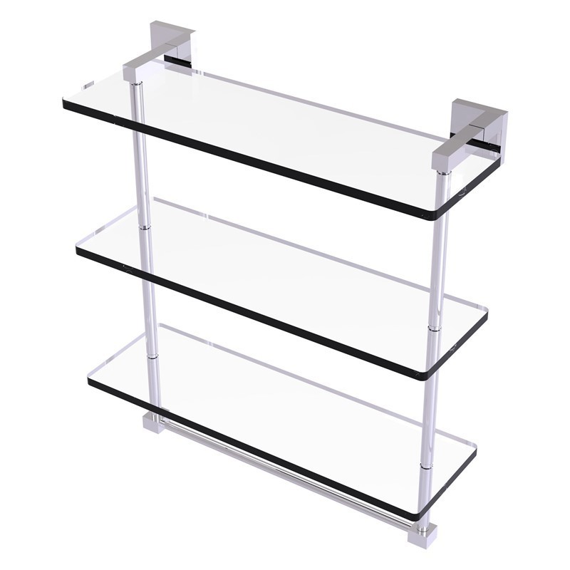 ALLIED BRASS MT-5-16TB MONTERO 16 INCH TRIPLE TIERED GLASS SHELF WITH INTEGRATED TOWEL BAR