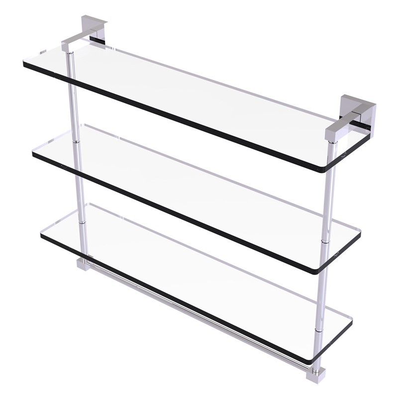 ALLIED BRASS MT-5-22TB MONTERO 22 INCH TRIPLE TIERED GLASS SHELF WITH INTEGRATED TOWEL BAR