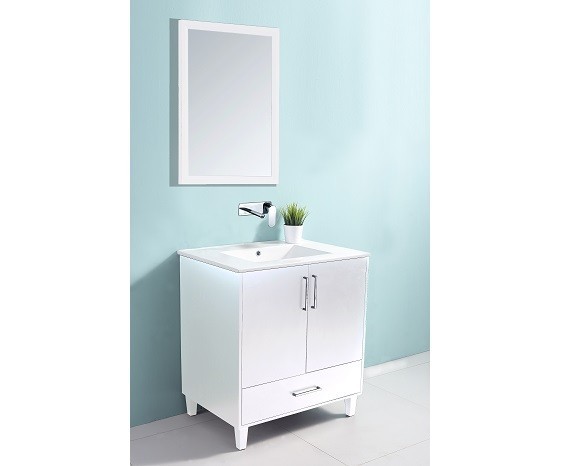 DAWN AABC302134-01 BELLA SERIES 30 1/2 INCH FREE-STANDING VANITY CABINET WITH TWO DOORS AND ONE DRAWER - WHITE