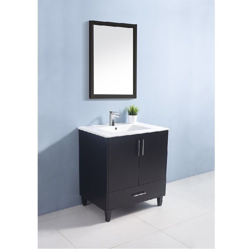 DAWN AABE-3006 BELLA SERIES 30 1/2 INCH FREE-STANDING VANITY SET WITH TWO DOORS AND ONE DRAWER - BLACK