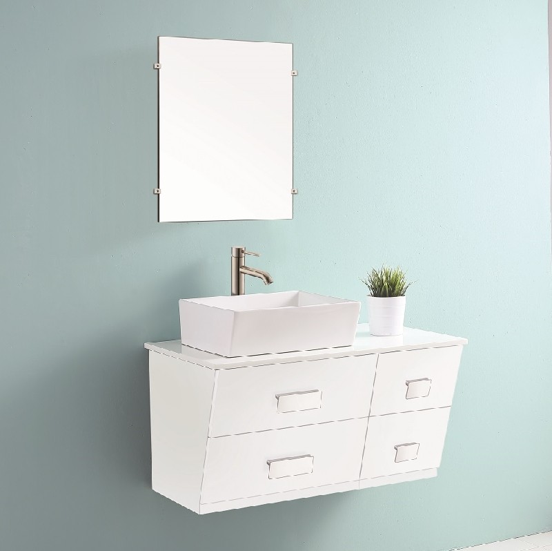DAWN AADI-3601 DINA SERIES 36 INCH WALL MOUNT VANITY SET WITH SINGLE SINK TOP AND FOUR DRAWERS - WHITE