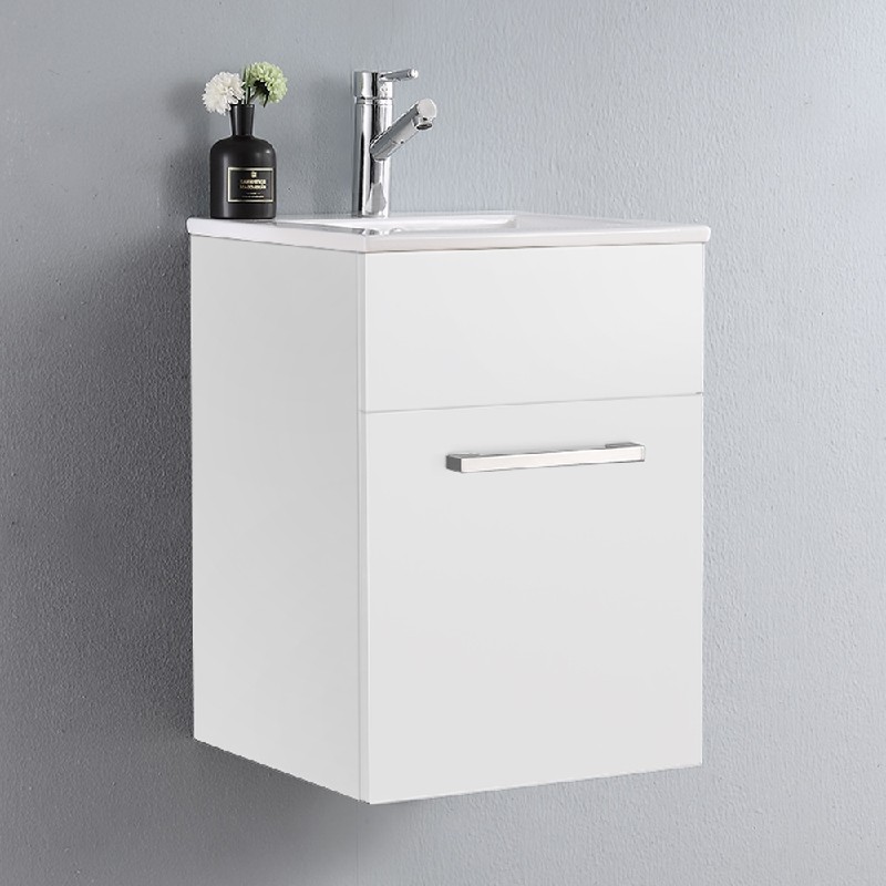 DAWN AAQU-1601 QUIN SERIES 16 3/8 INCH WALL MOUNT VANITY SET - PURE WHITE