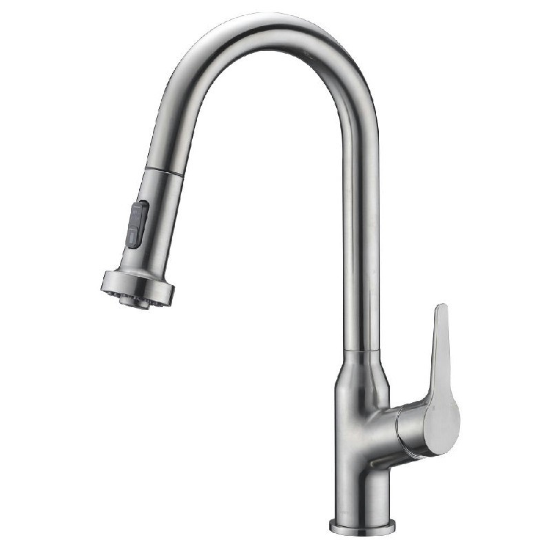DAWN AB50 3776BN 16 1/8 INCH SINGLE LEVER PULL-OUT KITCHEN FAUCET - BRUSHED NICKEL
