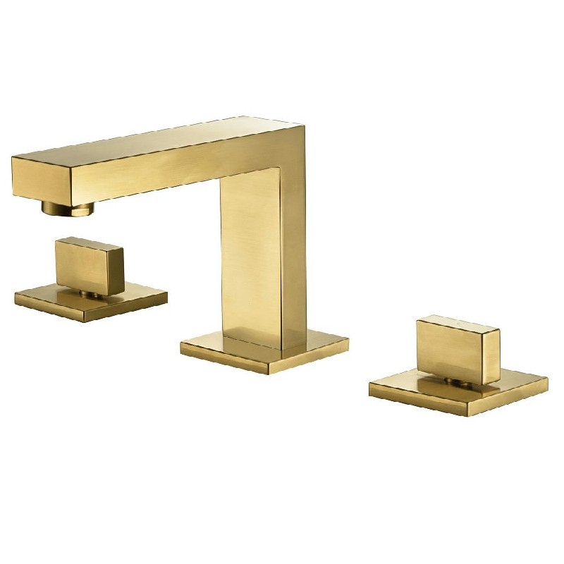 DAWN AB75 1322MAG THREE HOLE WIDESPREAD BATHROOM FAUCET WITH SQUARE HANDLES - MATTE GOLD