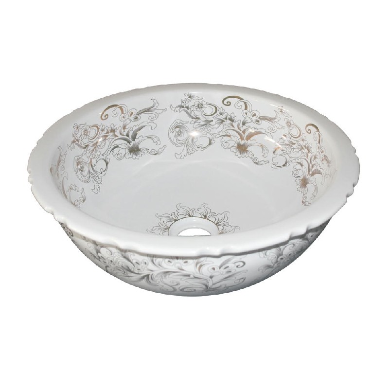DAWN GVB80315 16 3/8 INCH ENGRAVED PATTERN CERAMIC VESSEL BOWL - WHITE AND GOLD