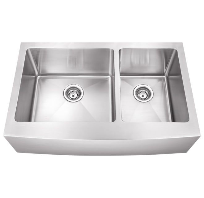 HARDWARE RESOURCES HA225 35 7/8 INCH 16 GAUGE RECTANGLE DROP-IN FARMHOUSE OR APRON FRONT STAINLESS STEEL 60/40 DOUBLE BOWL SINK