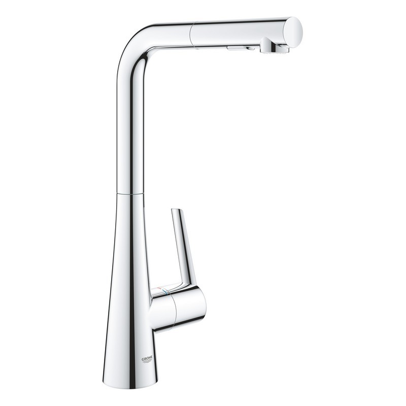 GROHE 338932 GROHE ZEDRA 15 INCH DECK MOUNT SINGLE HOLE AND SINGLE HANDLE PULL OUT DUAL SPRAY KITCHEN FAUCET
