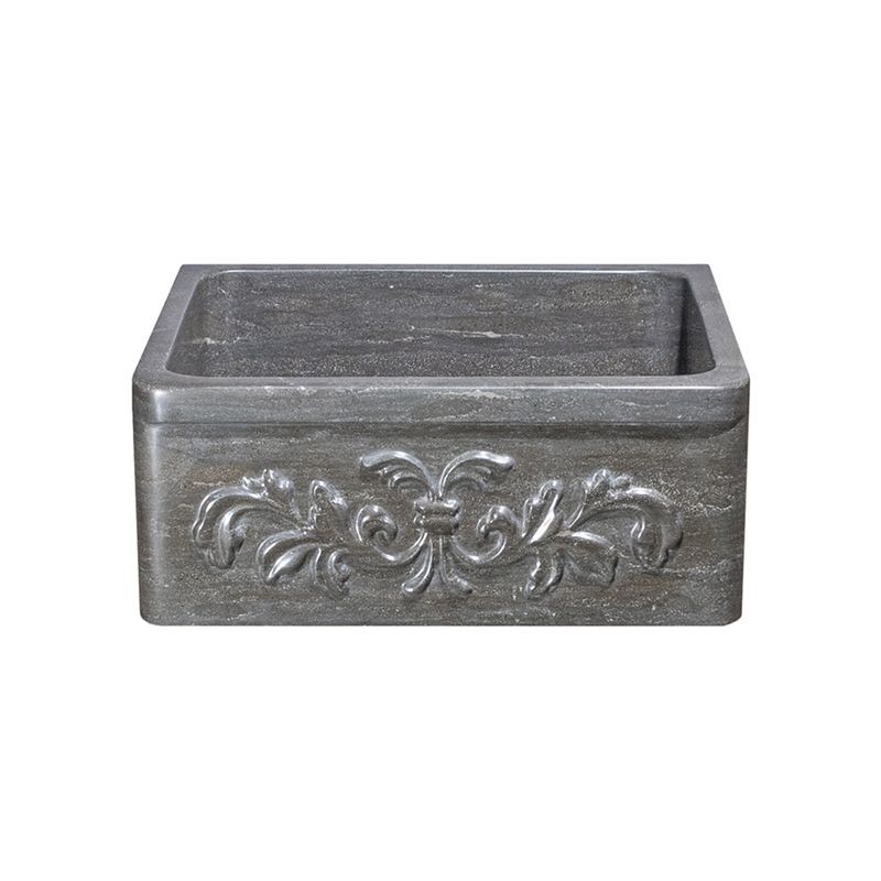 ALLSTONE GROUP KF242010-F2-BLN 24 INCH SINGLE BOWL SMOKE BROWN LIMESTONE FLORAL CARVING FRONT FARMHOUSE KITCHEN SINK - HONED
