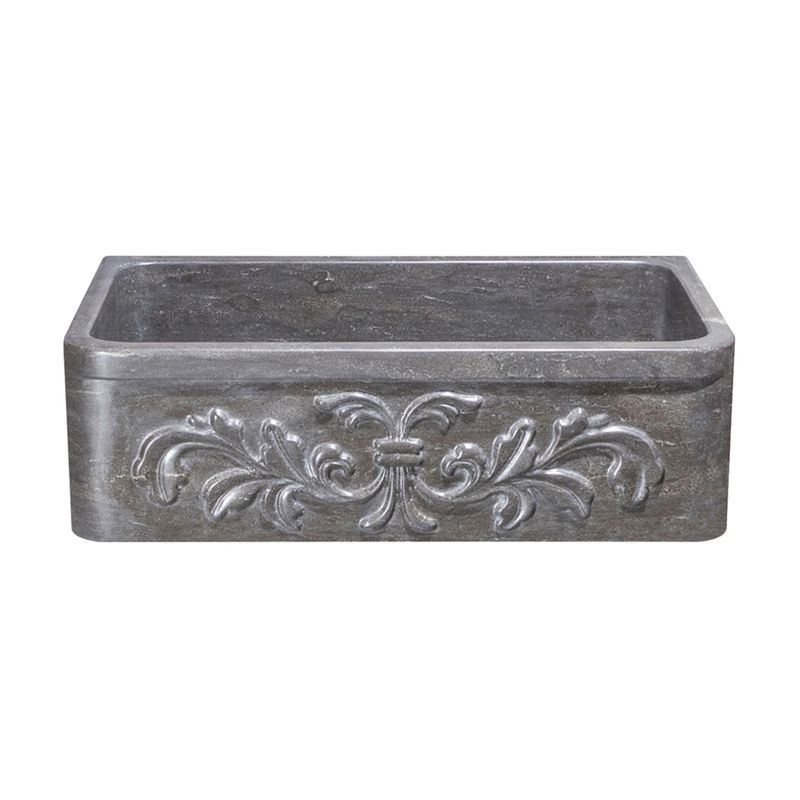 ALLSTONE GROUP KF332010SB-F2-BLN 33 INCH SINGLE BOWL SMOKE BROWN LIMESTONE FLORAL CARVING FRONT FARMHOUSE KITCHEN SINK - HONED