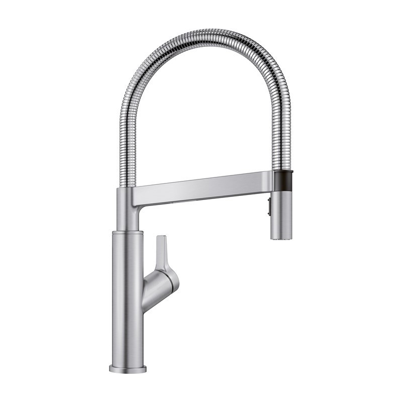 BLANCO 401991 SOLENTA 17 3/8 INCH PULL-DOWN SEMI-PRO KITCHEN FAUCET WITH LEVER HANDLE - PVD STEEL