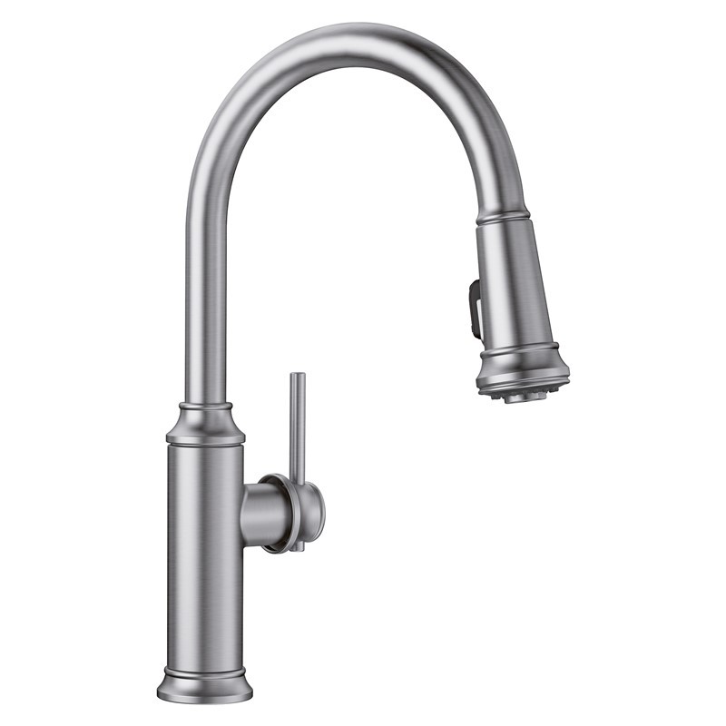 BLANCO 442500 EMPRESSA 16 3/8 INCH PULL-DOWN KITCHEN FAUCET WITH LEVER HANDLE - PVD STEEL