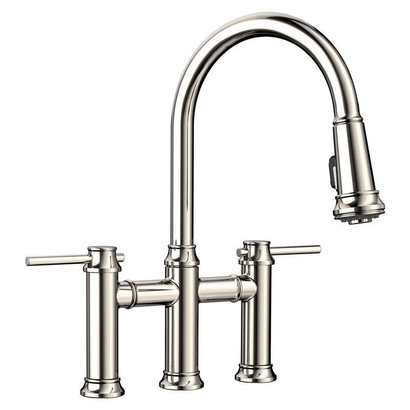 BLANCO 442506 EMPRESSA 16 1/4 INCH PULL-DOWN BRIDGE KITCHEN FAUCET WITH LEVER HANDLE - POLISHED NICKEL