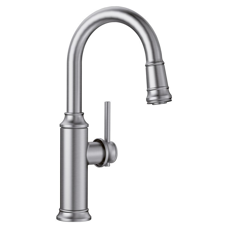 BLANCO 442513 EMPRESSA BAR 14 3/8 INCH PULL-DOWN KITCHEN FAUCET WITH LEVER HANDLE - PVD STEEL