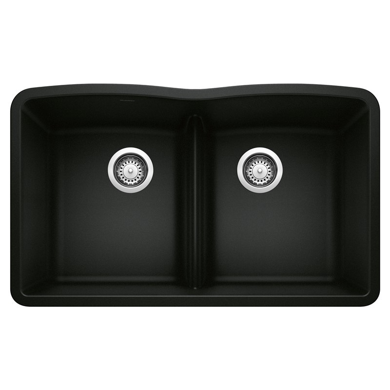 BLANCO 442914 DIAMOND 32 INCH UNDERMOUNT LOW DIVIDE EQUAL DOUBLE BOWL KITCHEN SINK - COAL BLACK