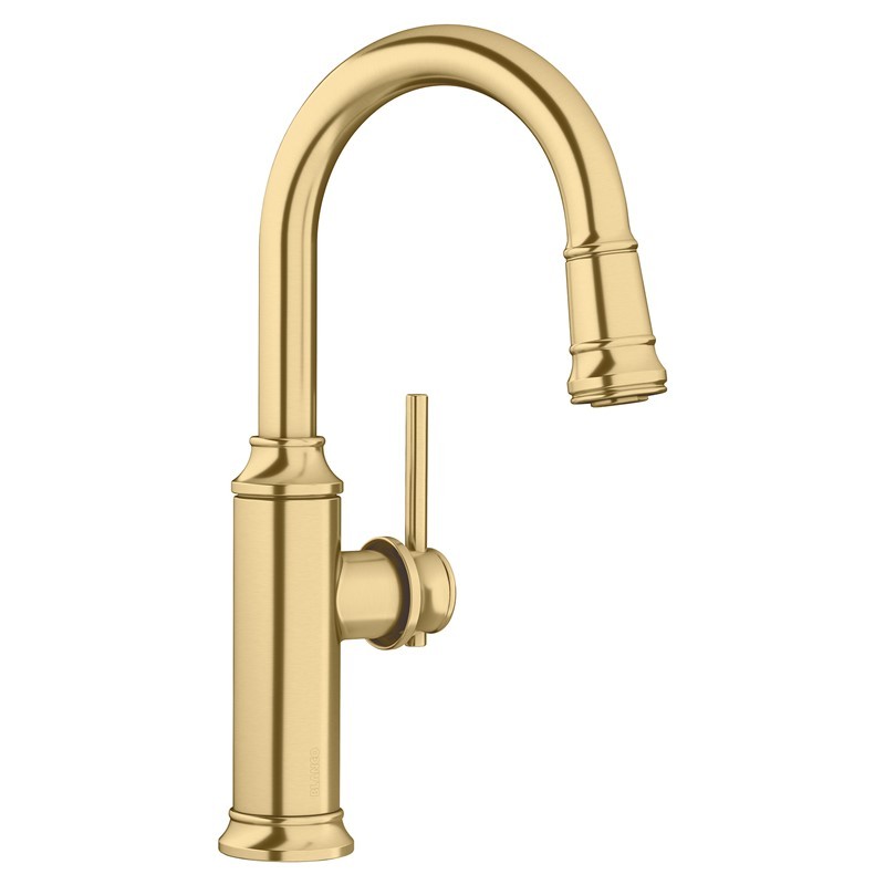 BLANCO 442983 EMPRESSA BAR 14 3/8 INCH PULL-DOWN KITCHEN FAUCET WITH LEVER HANDLE - SATIN GOLD