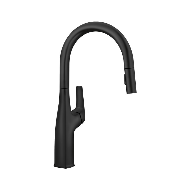 BLANCO 443020 RIVANA 16 3/8 INCH PULL-DOWN KITCHEN FAUCET WITH LEVER HANDLE - MATTE BLACK
