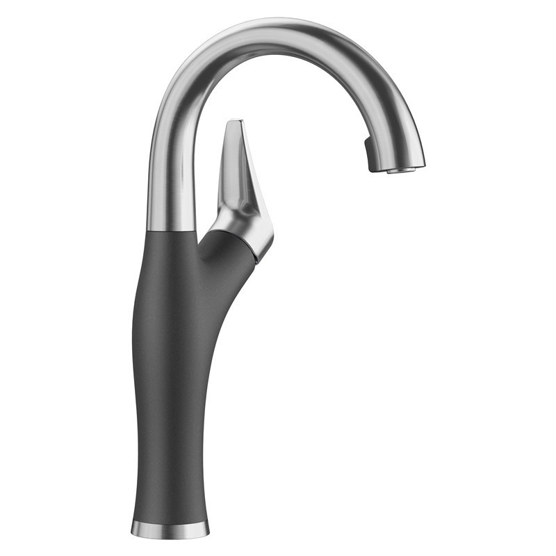BLANCO 526378 ARTONA BAR 13 5/8 INCH PULL-DOWN KITCHEN FAUCET WITH LEVER HANDLE - PVD STEEL AND ANTHRACITE
