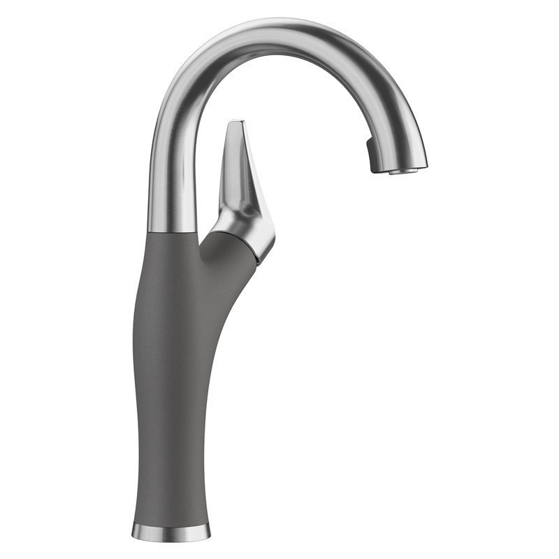 BLANCO 526382 ARTONA BAR 13 5/8 INCH PULL-DOWN KITCHEN FAUCET WITH LEVER HANDLE - PVD STEEL AND CINDER
