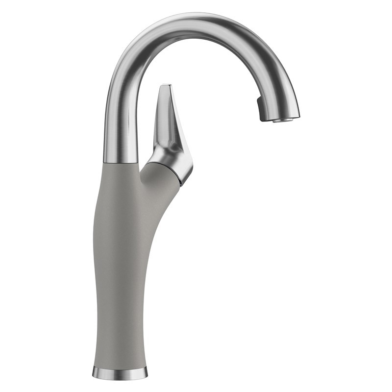 BLANCO 526383 ARTONA BAR 13 5/8 INCH PULL-DOWN KITCHEN FAUCET WITH LEVER HANDLE - PVD STEEL AND METALLIC GRAY