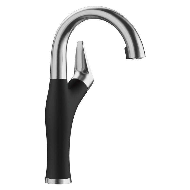BLANCO 526387 ARTONA BAR 13 5/8 INCH PULL-DOWN KITCHEN FAUCET WITH LEVER HANDLE - PVD STEEL AND COAL BLACK
