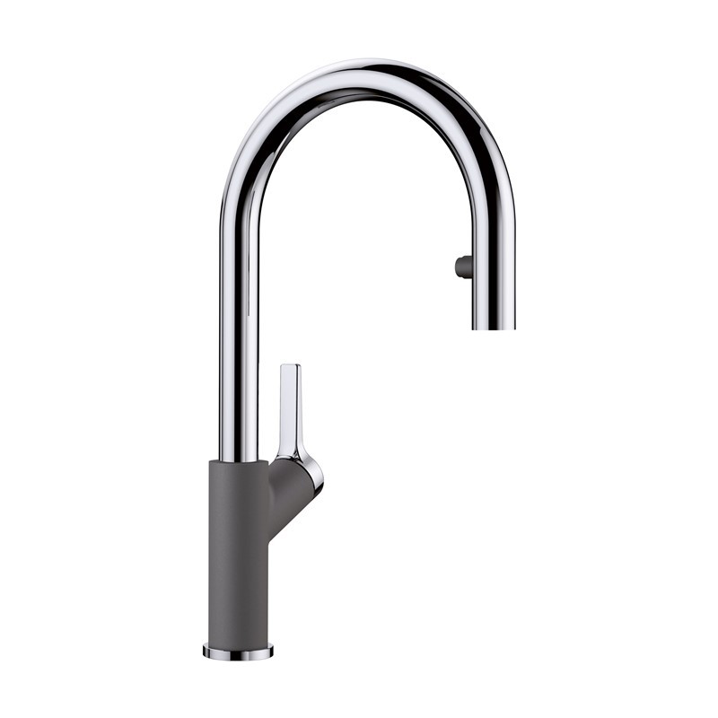 BLANCO 526395 URBENA 16 1/8 INCH PULL-DOWN KITCHEN FAUCET WITH LEVER HANDLE - CHROME AND CINDER