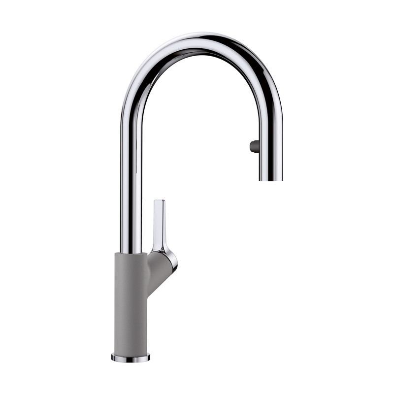 BLANCO 526396 URBENA 16 1/8 INCH PULL-DOWN KITCHEN FAUCET WITH LEVER HANDLE - CHROME AND METALLIC GRAY