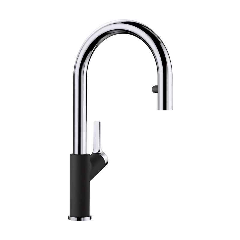 BLANCO 526398 URBENA 16 1/8 INCH PULL-DOWN KITCHEN FAUCET WITH LEVER HANDLE - CHROME AND COAL BLACK