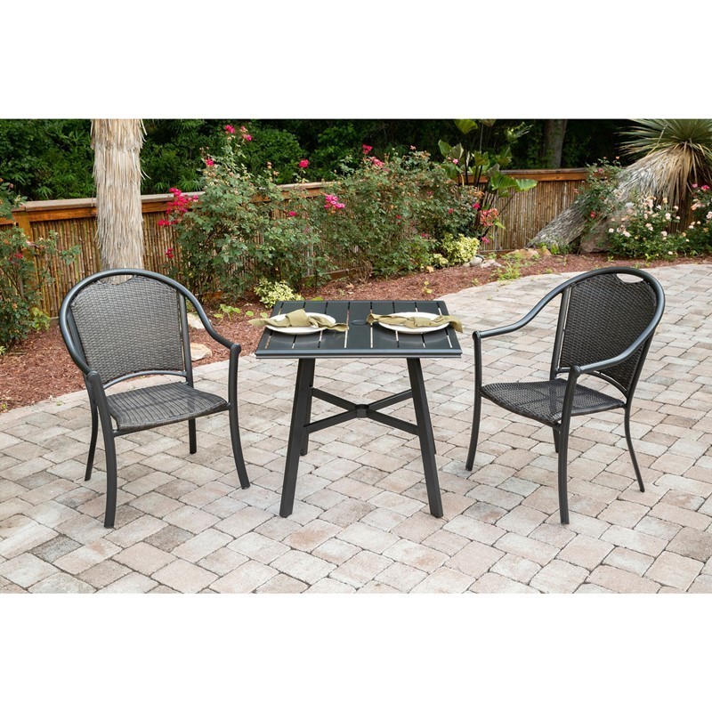 HANOVER BAMDN3PCS BAMBRAY 3-PIECE COMMERCIAL GRADE PATIO SET WITH 2 WOVEN DINING CHAIRS AND ALUMINUM SLAT TOP BISTRO TABLE - BROWN