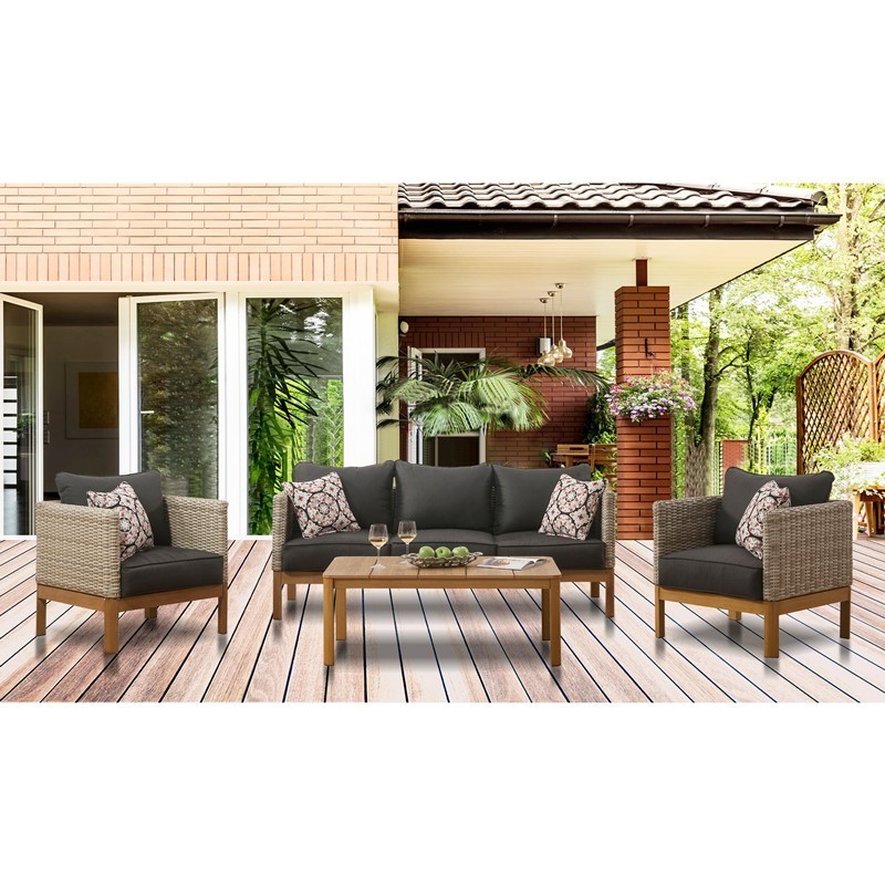 MOD BLAKE4PC-BLK BLAKE 4-PIECE SET WITH 2 BUCKET CHAIRS, SOFA AND FAUX WOOD COFFEE TABLE - BLACK