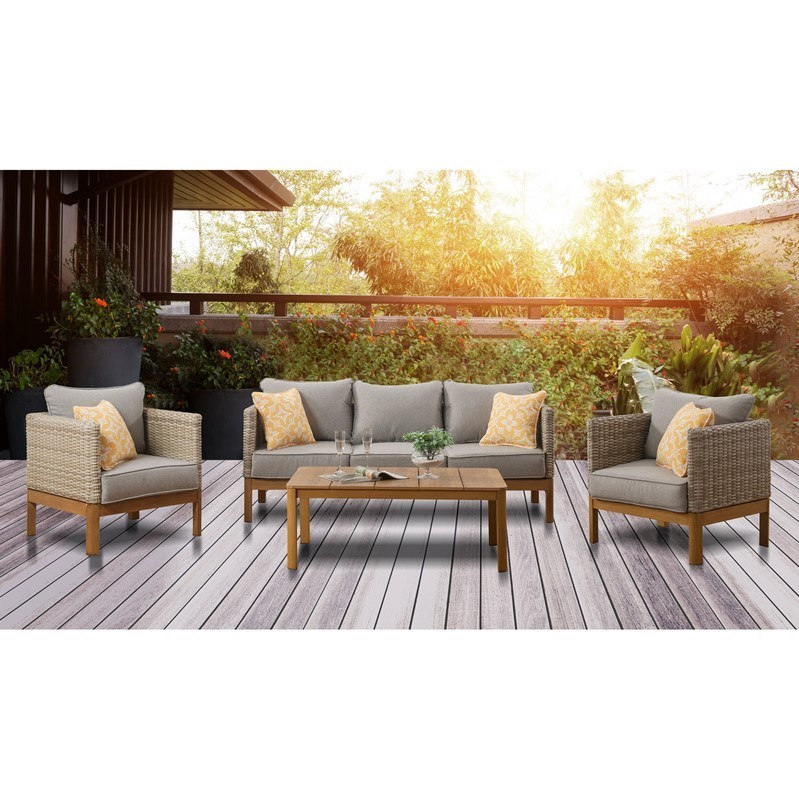 MOD BLAKE4PC-GRY BLAKE 4-PIECE SET WITH 2 BUCKET CHAIRS, SOFA AND FAUX WOOD COFFEE TABLE - GREY