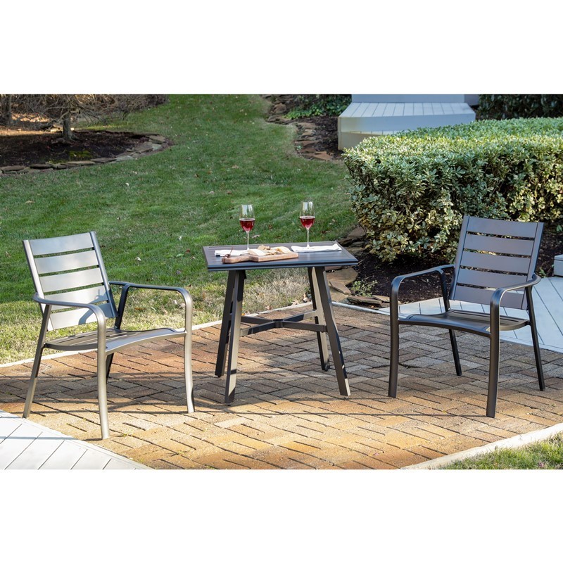 HANOVER CORTDN3PCS CORTINO 3-PIECE COMMERCIAL-GRADE BISTRO SET WITH 2 ALUMINUM SLAT BACK DINING CHAIRS AND SLAT TOP TABLE - GUNMETAL