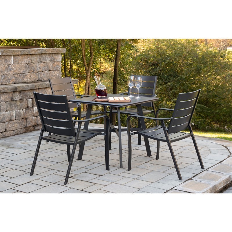 HANOVER CORTDN5PCS CORTINO 5-PIECE COMMERCIAL-GRADE PATIO DINING SET WITH 4 ALUMINUM SLAT-BACK DINING CHAIRS AND SLAT TOP TABLE - GUNMETAL