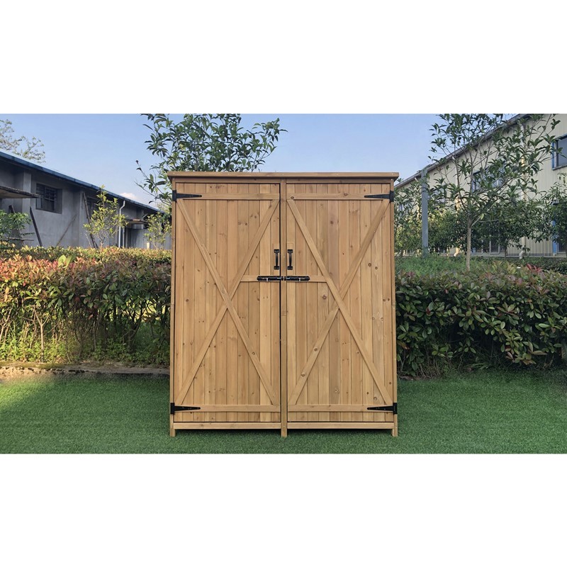 HANOVER HANWS0101-NAT 53 INCH OUTDOOR WOODEN STORAGE SHED FOR TOOLS, EQUIPMENT, GARDEN SUPPLIES WITH SHELF AND LATCH - NATURAL