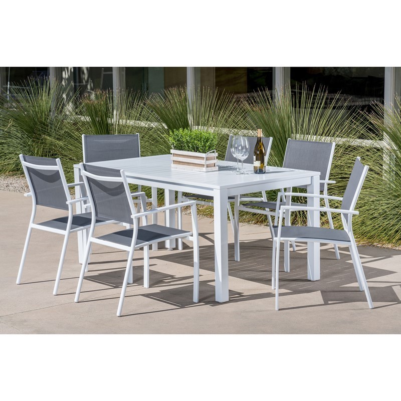 MOD FURNITURE HARPDNS7PC-WHT HARPER 7-PIECE OUTDOOR DINING SET WITH 6 SLING CHAIRS AND DINING TABLE - WHITE