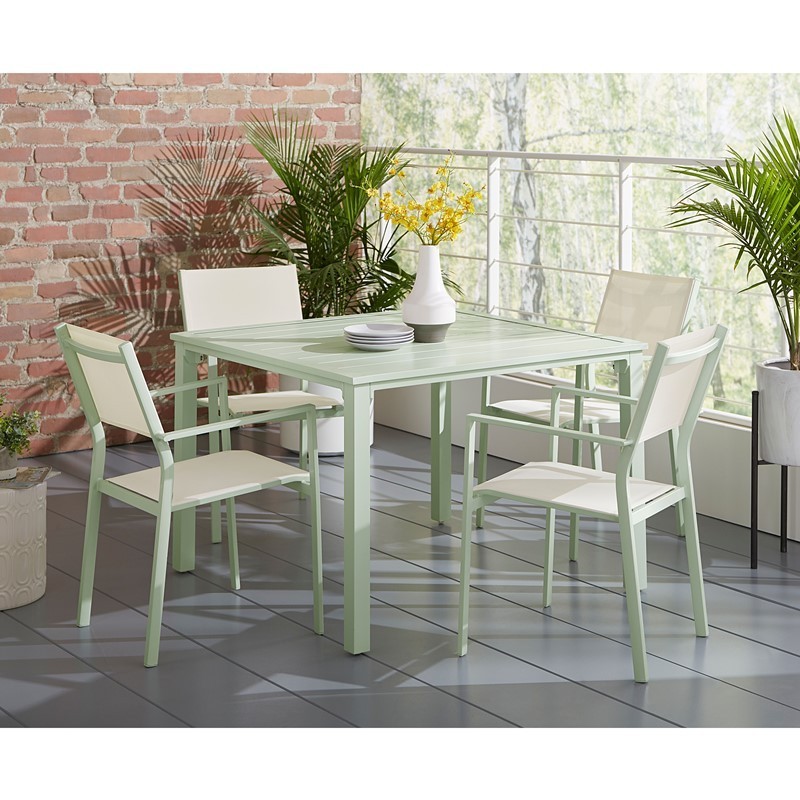 MOD LUNADN5PCSL-MT LUNA 5-PIECE PATIO DINING SET WITH 4 SLING DINING CHAIRS AND SLAT DINING TABLE - MINT