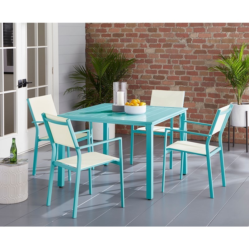 MOD LUNADN5PCSL-TL LUNA 5-PIECE PATIO DINING SET WITH 4 SLING DINING CHAIRS AND SLAT DINING TABLE - TEAL