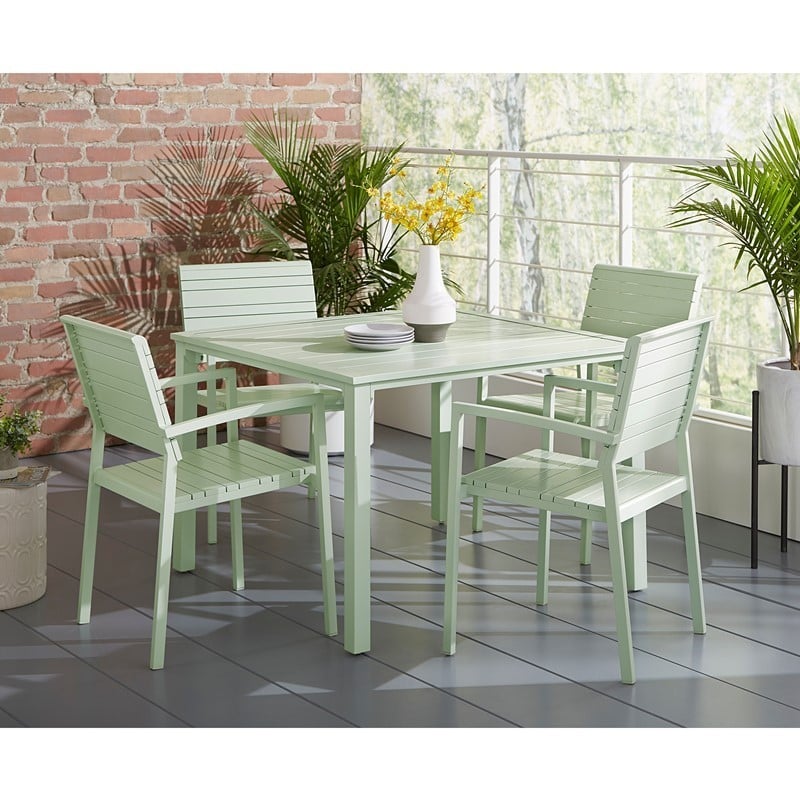 MOD LUNADN5PCST-MT LUNA 5-PIECE PATIO DINING SET WITH 4 SLAT DINING CHAIRS AND SLAT DINING TABLE - MINT