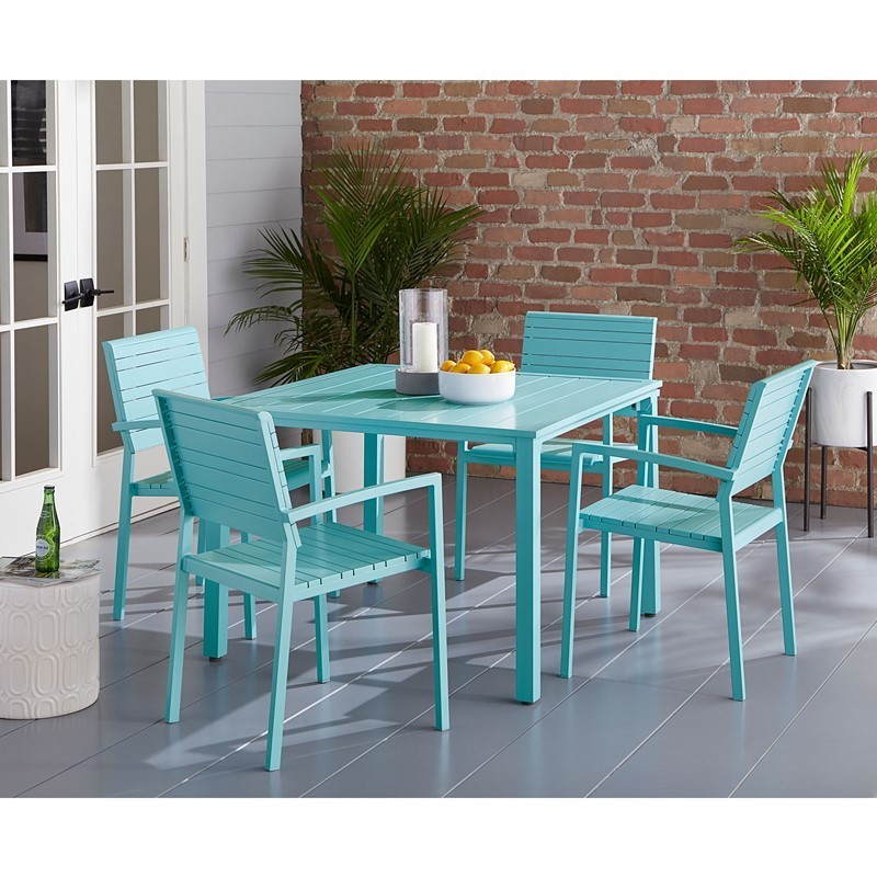 MOD LUNADN5PCST-TL LUNA 5-PIECE PATIO DINING SET WITH 4 SLAT DINING CHAIRS AND SLAT DINING TABLE - TEAL