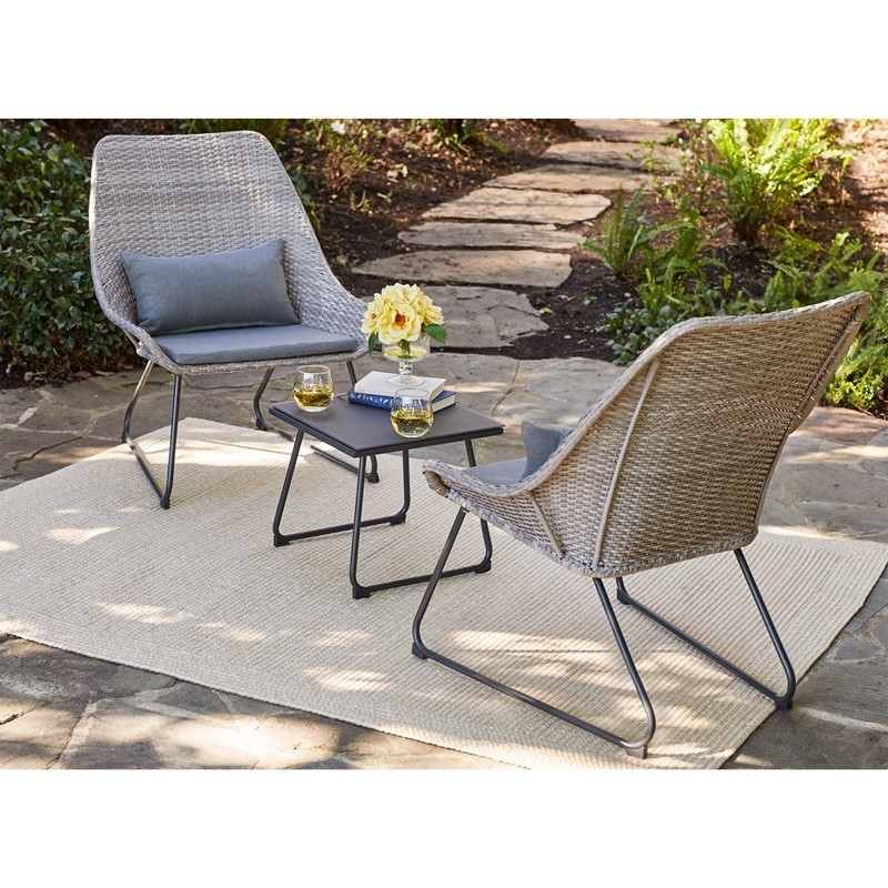 MOD FURNITURE MONTK3PC-GRY MONTAUK 3-PIECE WICKER SCOOP CHAT SET WITH CUSHIONS - GRAY