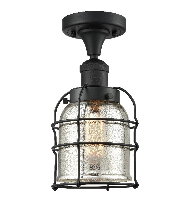 INNOVATIONS LIGHTING 517-1CH-G58-CE FRANKLIN RESTORATION SMALL BELL CAGE 5 INCH ONE LIGHT SILVER PLATED MERCURY GLASS SEMI-FLUSH MOUNT CEILING LIGHT