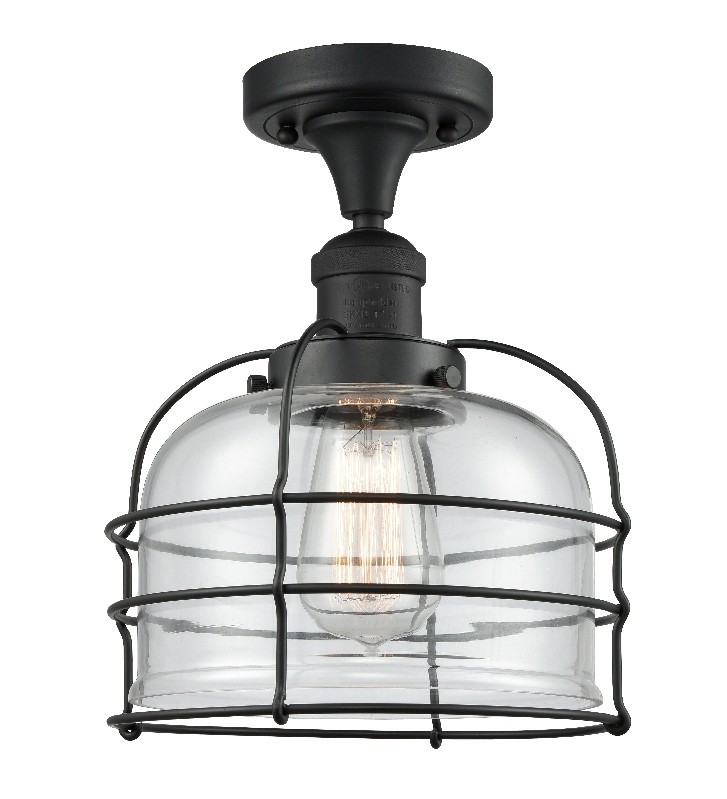 INNOVATIONS LIGHTING 517-1CH-G72-CE FRANKLIN RESTORATION LARGE BELL CAGE 8 INCH ONE LIGHT CLEAR GLASS SEMI-FLUSH MOUNT CEILING LIGHT