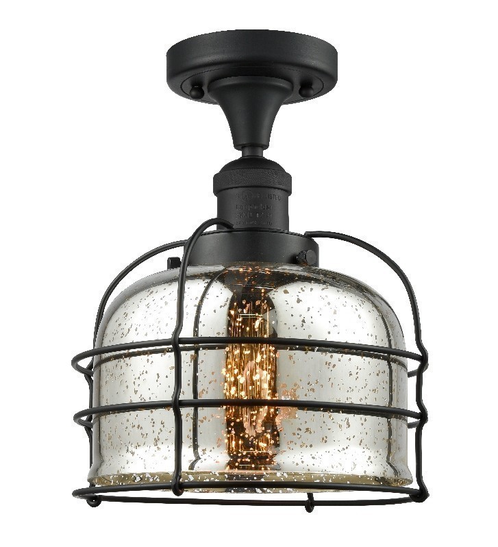 INNOVATIONS LIGHTING 517-1CH-G78-CE FRANKLIN RESTORATION LARGE BELL CAGE 8 INCH ONE LIGHT SILVER PLATED MERCURY GLASS SEMI-FLUSH MOUNT CEILING LIGHT