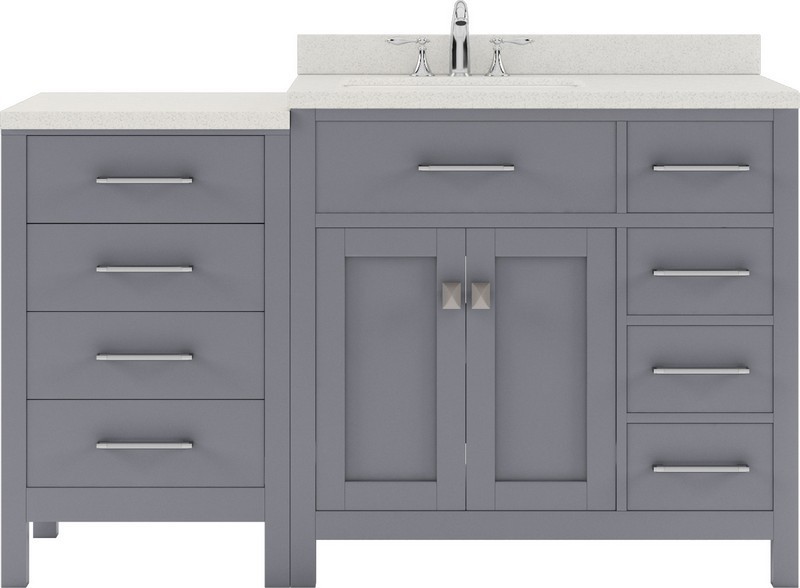 VIRTU USA MS-2157R-DWQSQ-GR-NM CAROLINE PARKWAY 57 INCH SINGLE BATH VANITY IN GRAY WITH WHITE QUARTZ TOP AND SQUARE SINK WITHOUT FAUCET
