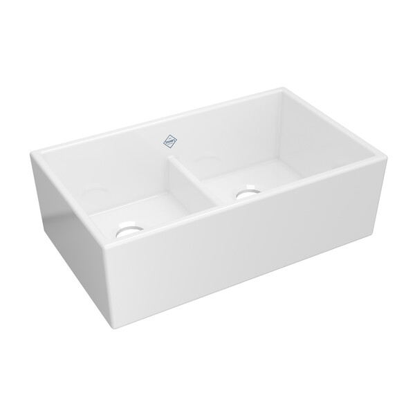 Shaws Ms3320wh Shaker 33 Low Divide Double Bowl A Front Fireclay Kitchen Sink