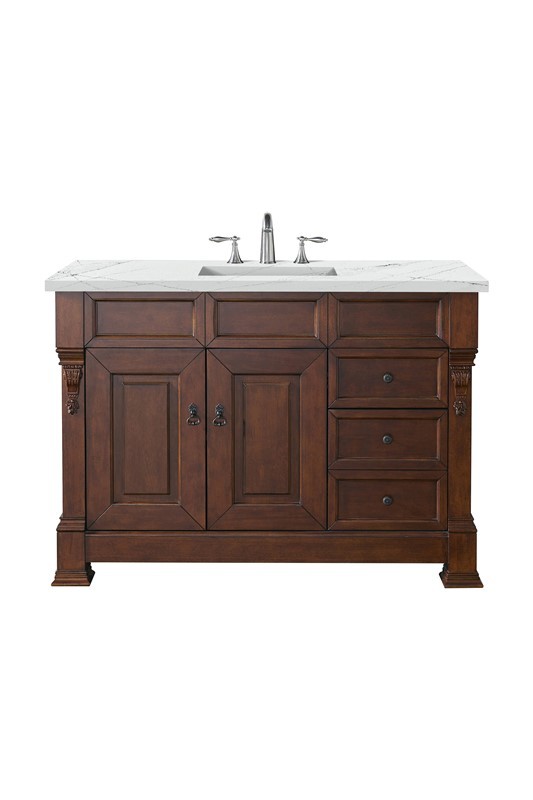 JAMES MARTIN 147-114-5286-3ENC BROOKFIELD 48 INCH SINGLE VANITY CABINET WITH ETHEREAL NOCTIS QUARTZ TOP - WARM CHERRY