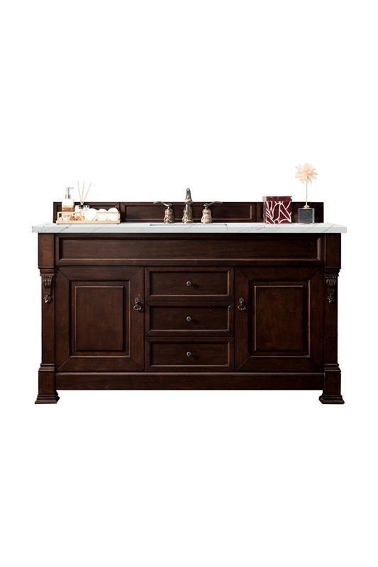 JAMES MARTIN 147-114-5361-3ENC BROOKFIELD 60 INCH SINGLE VANITY CABINET WITH ETHEREAL NOCTIS QUARTZ TOP - BURNISHED MAHOGANY